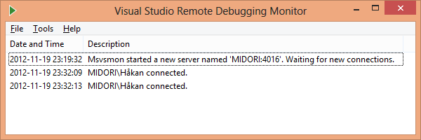 Visual Studio Remote Debugging Monitor